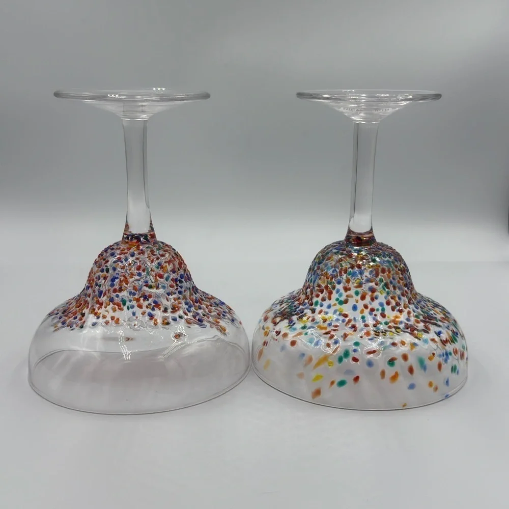 Pier 1 Hand Blown Multi Dot Margarita Glasses Set of 2 New Old Stock